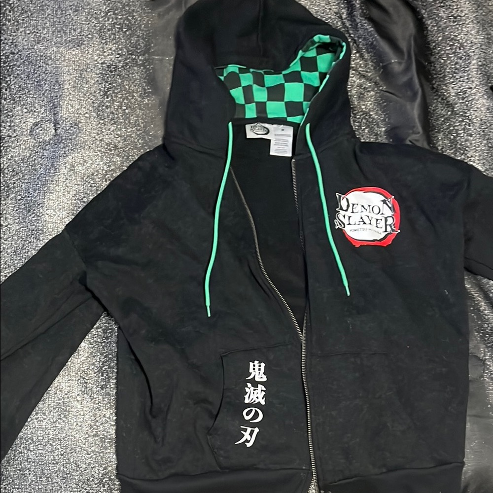 Demon Slayer Green and Black Checkered Hoodie